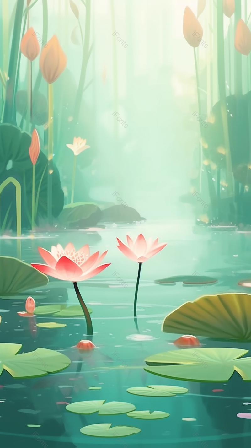 立夏大暑荷叶节气插画背景海报,插画/手绘图,插画/手绘图库,插画/手绘图下载,插画/手绘